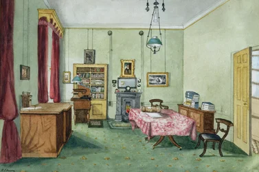 Michael Faradays Arbeitszimmer im zweiten Stock des Royal Institution, 1850-55